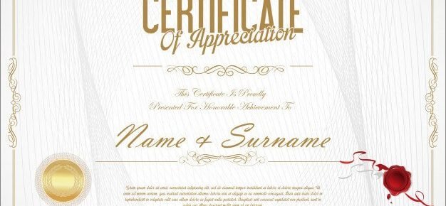 certificato di apprezzamento